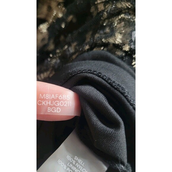 Calvin Klein Size XL Embroidered Sembro Gold Applique Top Blouse Black - Picture 9 of 10